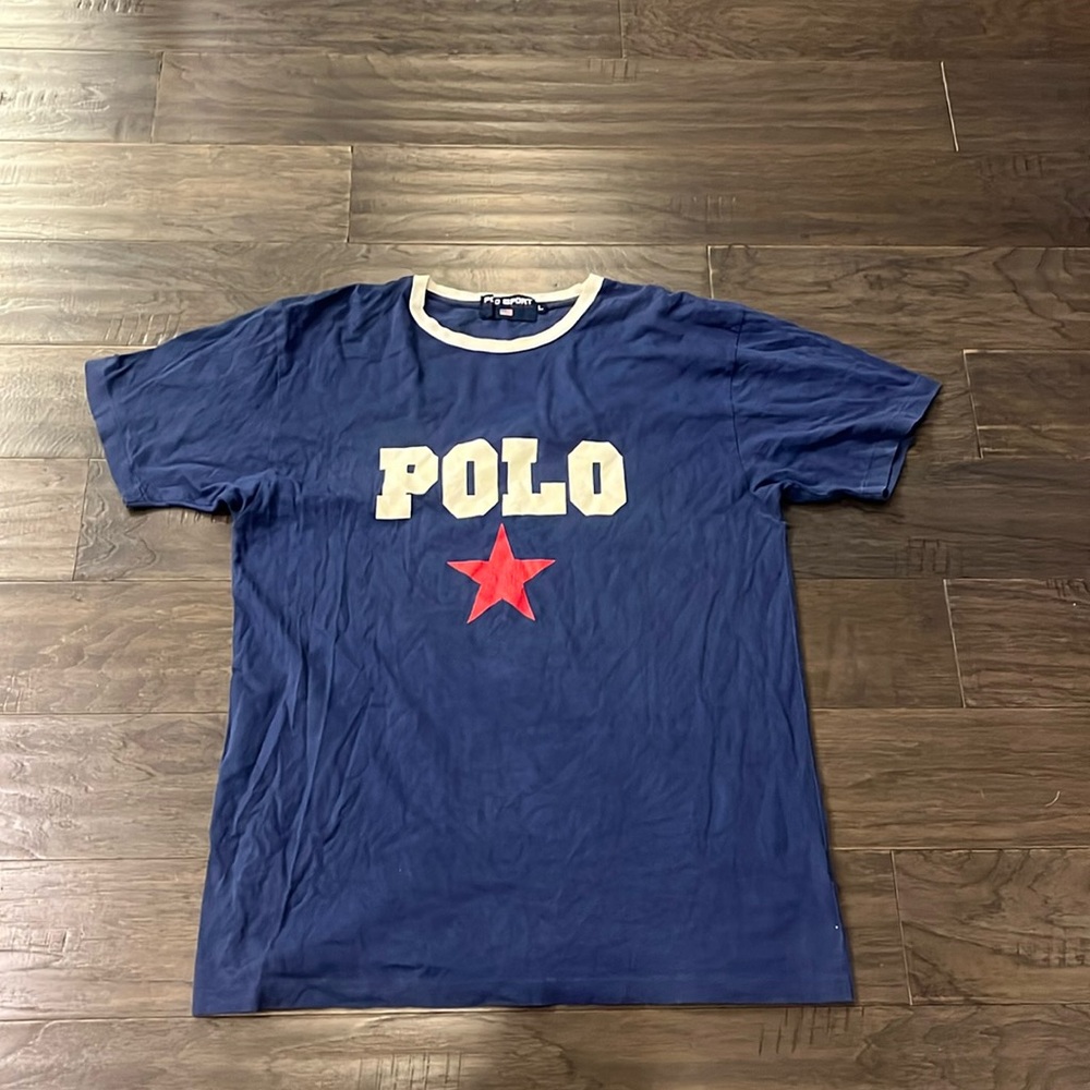 Polo Sport Ralph Lauren Ringer Star T Shirt vintage blue Mens Size Large